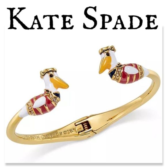 New Kate Spade Gold Plated Taking Flight Pelican Open Hingle Bracelet Cut Bangle - Picture 1 of 12